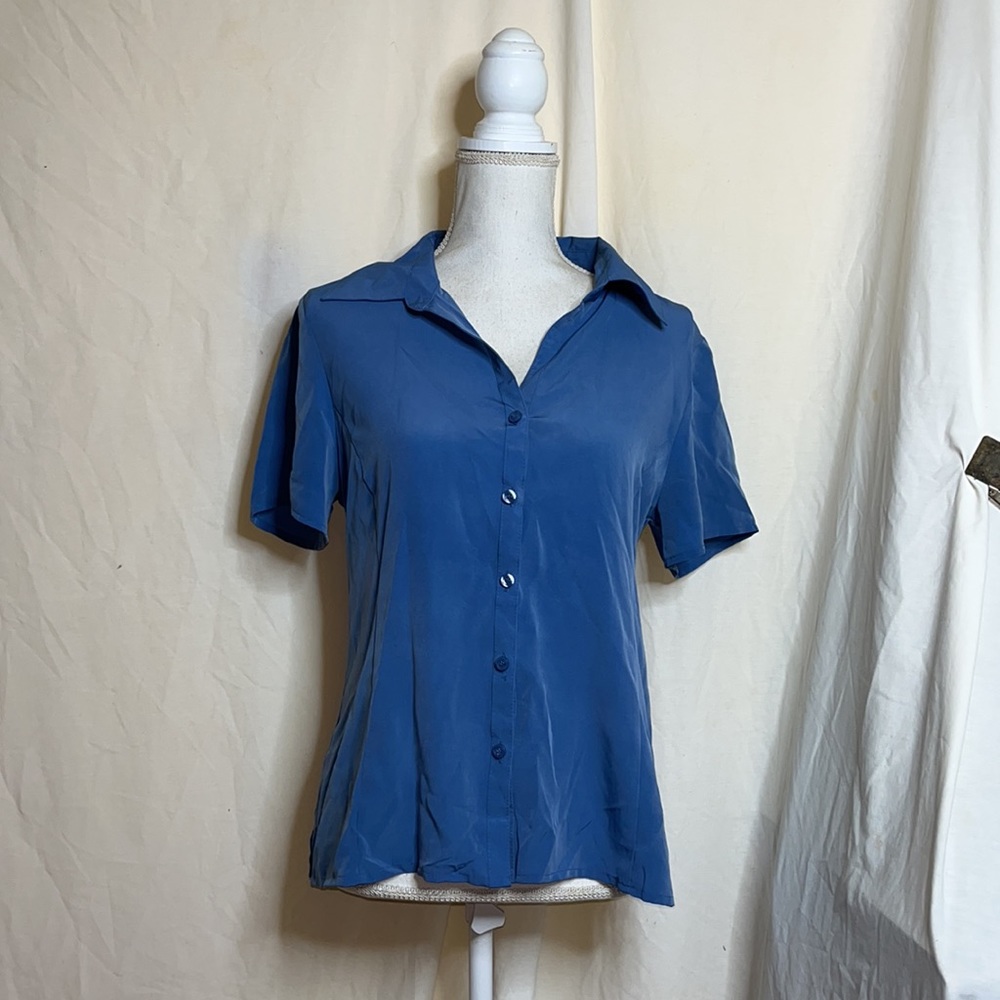 Blue Button Down Notations Blouse - image 5